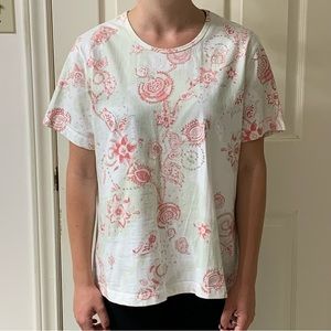 🌷3 for$25🌷Tabi, US L, White & Pink Short Sleeve Beaded Sequin Floral Tee Shirt